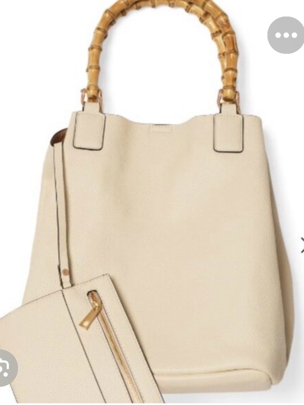 VENUS Bamboo Handle Cream Tote Bag W/ Wristlet